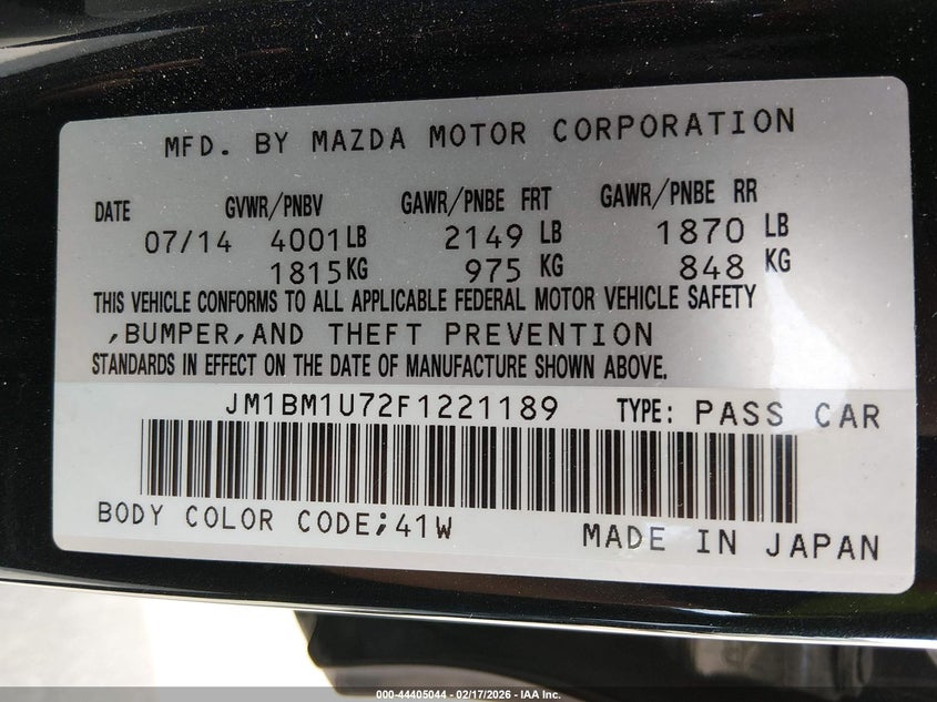 2015 Mazda 3 VIN JM1BM1U72F1221189 IAAI salvage auction — LEFT SIDE, Salvage Retention (Washington), sold $1,875 on 2026-07-14 (photo 9)