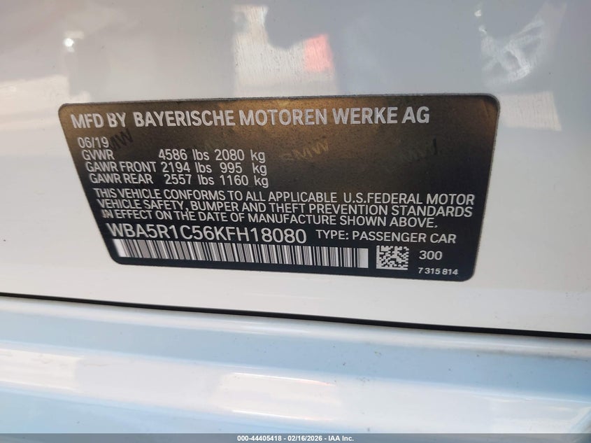 2019 BMW 3er VIN WBA5R1C56KFH18080 IAAI salvage auction — RIGHT SIDE, Salvage Title, sold $7,325 on 2026-08-12 (photo 9)