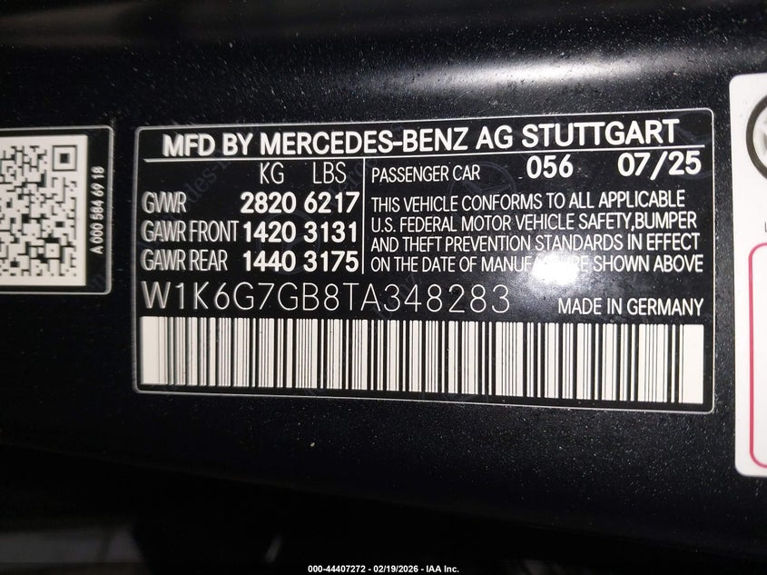 2026 Mercedes-benz S-klasse VIN W1K6G7GB8TA348283 IAAI salvage auction — LEFT REAR, Salvage (New Jersey), sold $80,425 on 2026-07-13 (photo 9)