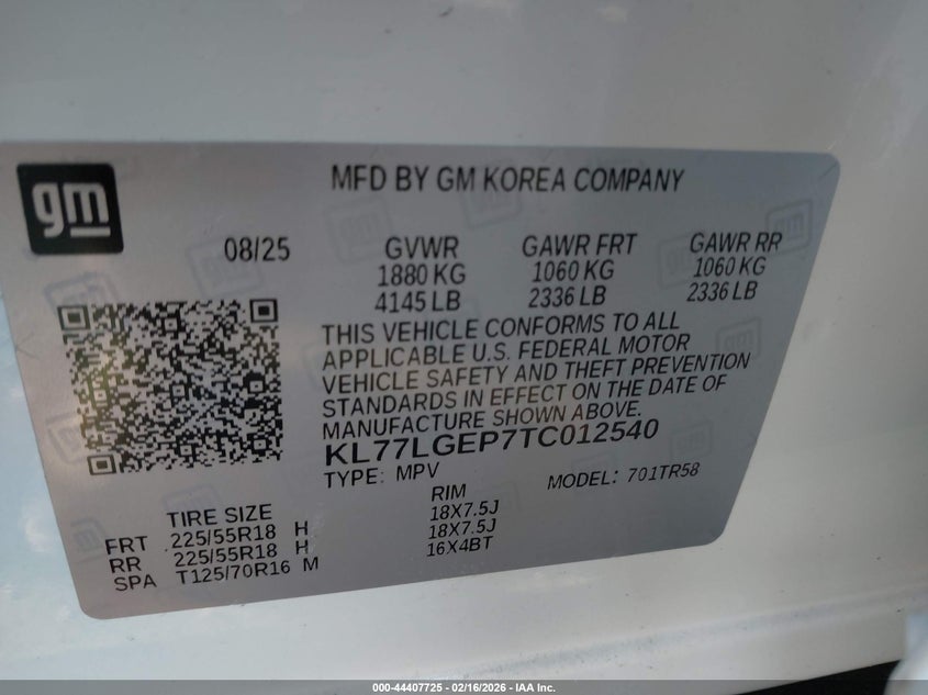 2026 Chevrolet Trax VIN KL77LGEP7TC012540 IAAI salvage auction — LEFT SIDE, Salvage (Illinois), sold $8,450 on 2026-07-08 (photo 9)
