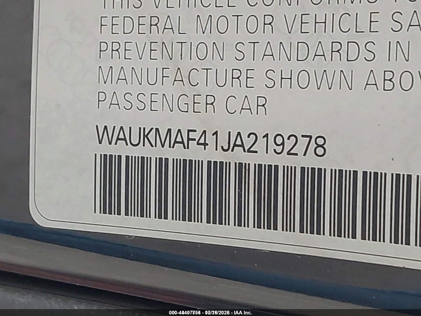 2018 Audi A4 VIN WAUKMAF41JA219278 IAAI salvage auction — FRONT END, Salvage (Massachusetts), sold $675 on 2026-07-14 (photo 9)