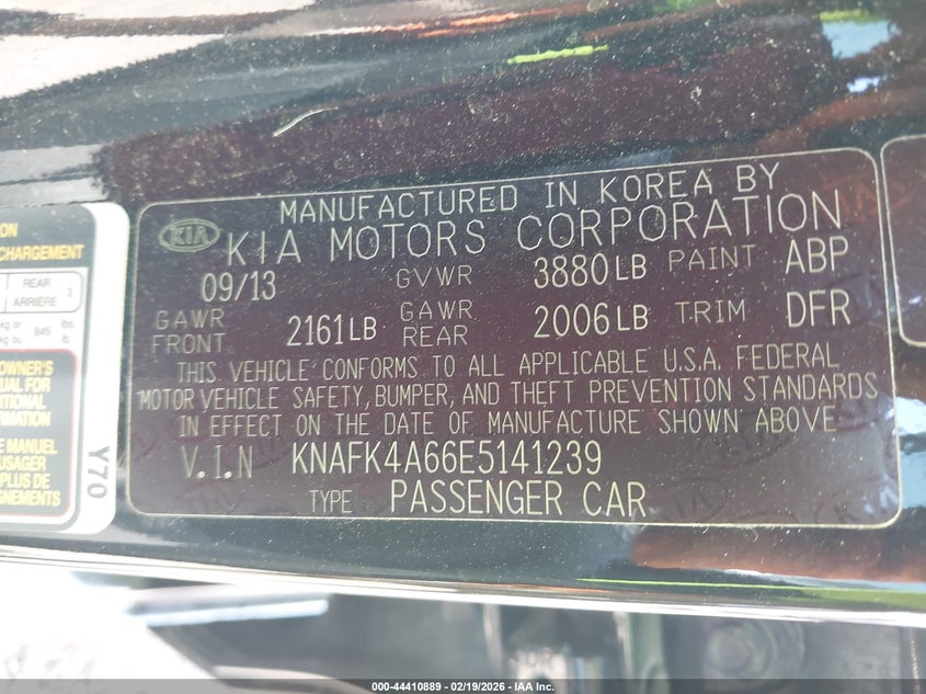 2014 Kia Forte VIN KNAFK4A66E5141239 IAAI salvage auction — FRONT END, Salvage (Louisiana), sold $675 on 2026-07-17 (photo 9)