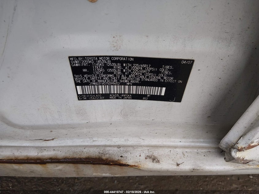 2007 Toyota Rav4 VIN JTMBD31V075099652 IAAI salvage auction — LEFT SIDE, Clear-Dealer Only (Montana), sold $1,050 on 2026-07-15 (photo 9)