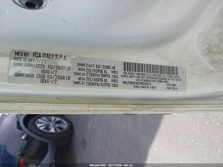 2022 Ram Promaster city VIN ZFBHRFAB2N6X51023 IAAI salvage auction — FRONT END, Salvage Title, sold $1,150 on 2026-08-16 (photo 9)