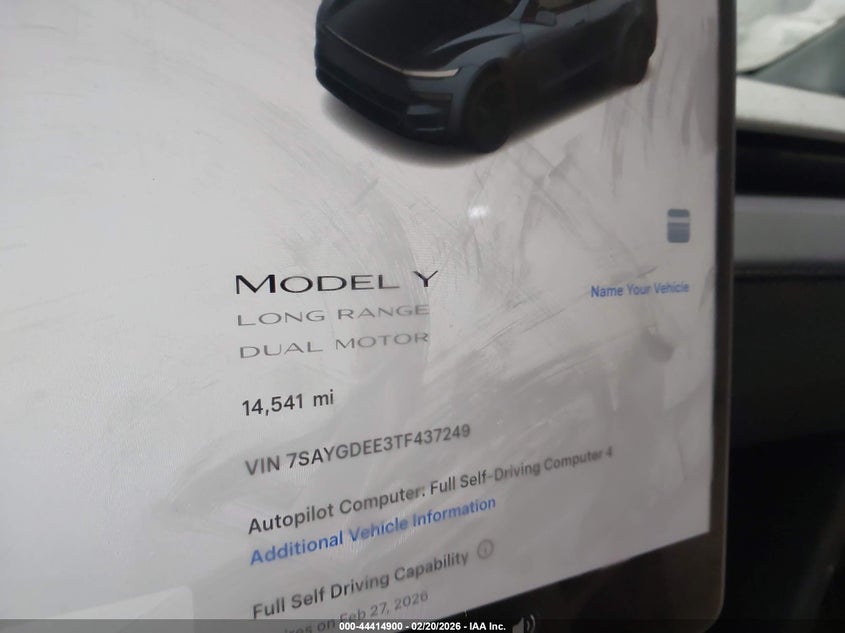 2026 Tesla Model y VIN 7SAYGDEE3TF437249 IAAI salvage auction — RIGHT FRONT, Mv-907A (New York), sold $12,275 on 2026-09-11 (photo 7)