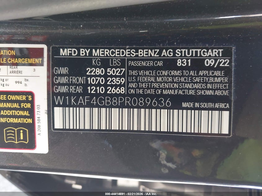 2023 Mercedes-benz C-klasse VIN W1KAF4GB8PR089636 IAAI salvage auction — FRONT END, Salvage Title, sold $10,100 on 2026-08-05 (photo 9)