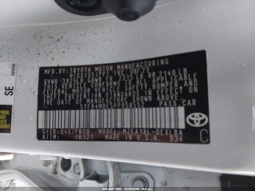 2023 Toyota Corolla VIN 5YFB4MDE5PP058552 IAAI salvage auction — FRONT END, Salvage (Pennsylvania), sold $3,400 on 2026-07-19 (photo 9)