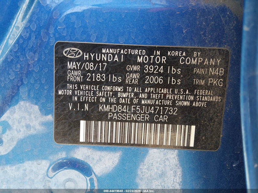 2018 Hyundai Elantra VIN KMHD84LF5JU471732 IAAI salvage auction — REAR END, Salvage Title, sold $1,425 on 2026-07-14 (photo 9)