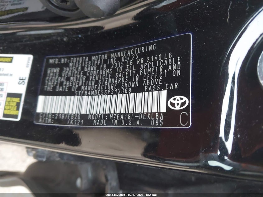 2025 Toyota Corolla VIN 5YFB4MDE5SP313368 IAAI salvage auction — FRONT & REAR, Salvage (Illinois), sold $5,500 on 2026-07-28 (photo 9)