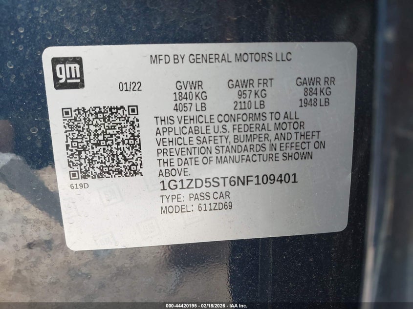 2022 Chevrolet Malibu VIN 1G1ZD5ST6NF109401 IAAI salvage auction — LEFT FRONT, Salvage (North Carolina), sold $1,975 on 2026-07-20 (photo 9)