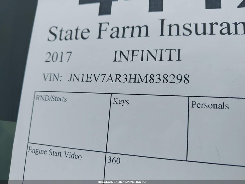 2017 Infiniti Q50 VIN JN1EV7AR3HM838298 IAAI salvage auction — THEFT, Salvage (Pennsylvania), sold $2,900 on 2026-07-09 (photo 9)
