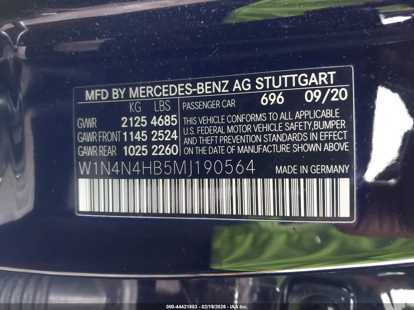 2021 Mercedes-benz Gla-klasse VIN W1N4N4HB5MJ190564 IAAI salvage auction — RIGHT FRONT, Mv-907A (New York), sold $7,200 on 2026-08-13 (photo 9)