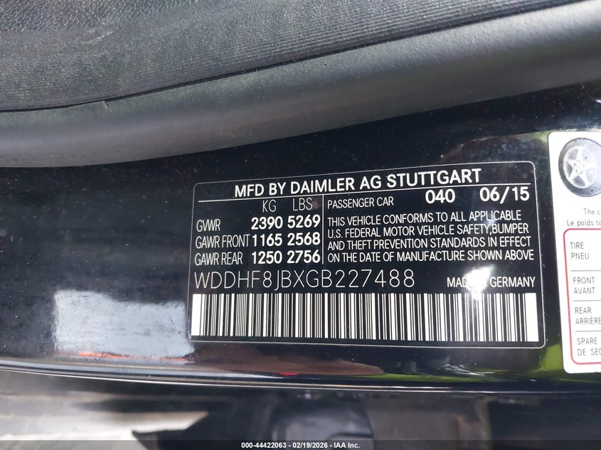 2016 Mercedes-benz E-klasse VIN WDDHF8JBXGB227488 IAAI salvage auction — FRONT END, Salvage (Ohio), sold $2,700 on 2026-07-28 (photo 9)