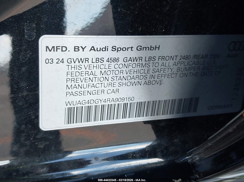 2024 Audi Rs3 VIN WUAG4DGY4RA909150 IAAI salvage auction — LEFT FRONT, Salvage Title, sold $21,500 on 2026-07-20 (photo 9)