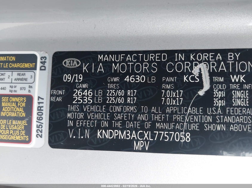 2020 Kia Sportage VIN KNDPM3ACXL7757058 IAAI salvage auction — THEFT, Salvage (Pennsylvania), sold $3,900 on 2026-07-31 (photo 9)