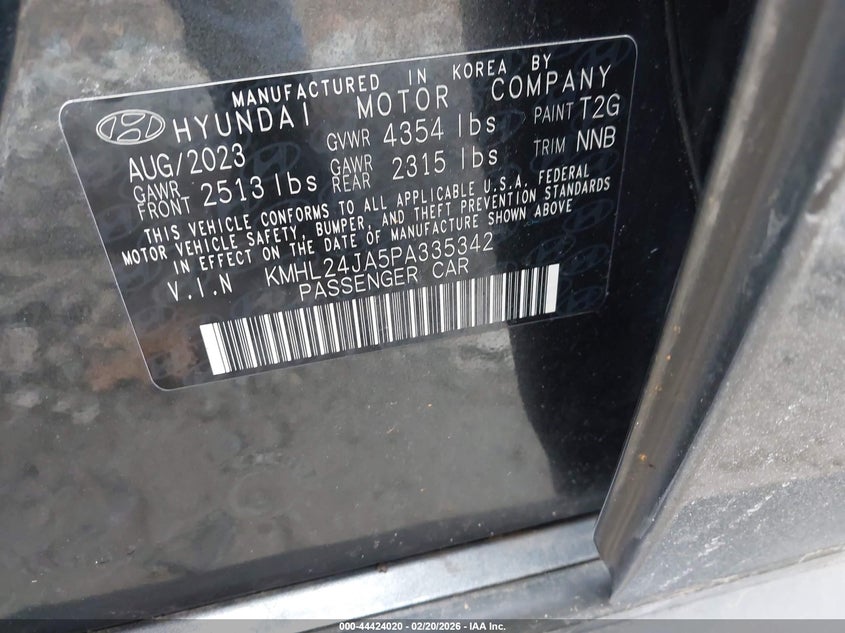 2023 Hyundai Sonata VIN KMHL24JA5PA335342 IAAI salvage auction — FRONT END, Salvage (Idaho), sold $4,150 on 2026-07-07 (photo 9)