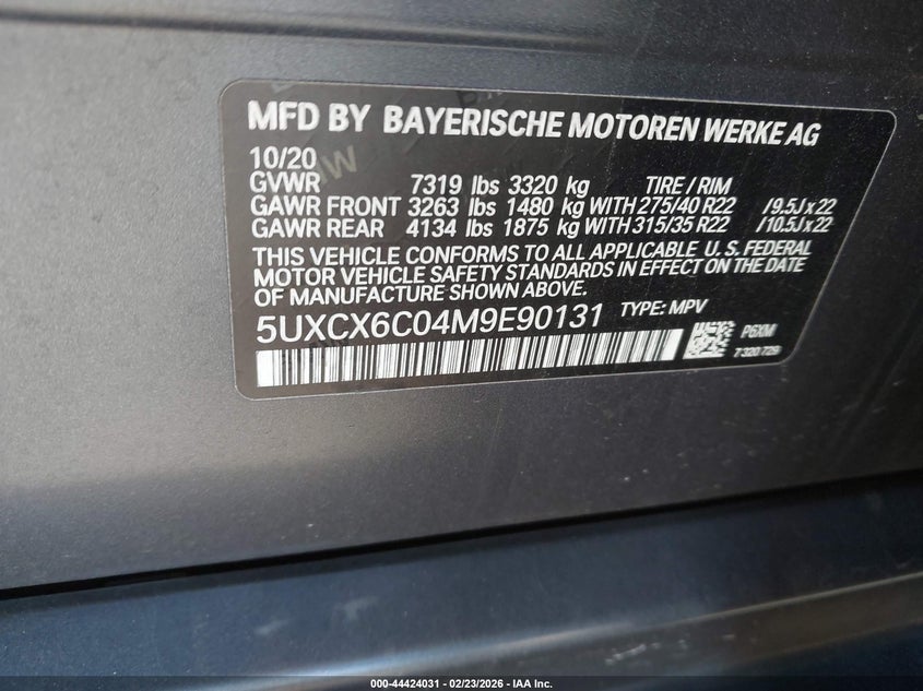 2021 BMW X7 VIN 5UXCX6C04M9E90131 IAAI salvage auction — RIGHT SIDE, Salvage Title, sold $20,800 on 2026-07-30 (photo 9)