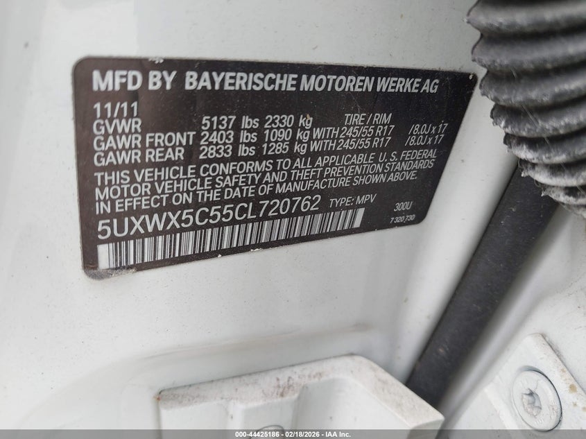 2012 BMW X3 VIN 5UXWX5C55CL720762 IAAI salvage auction — FRONT & REAR, Clear (New York), sold $325 on 2026-07-08 (photo 9)