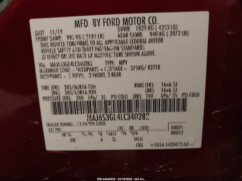 2020 Ford Ecosport VIN MAJ6S3GL4LC340282 IAAI salvage auction — MECHANICAL, Salvage Title, sold $1,200 on 2026-07-21 (photo 9)