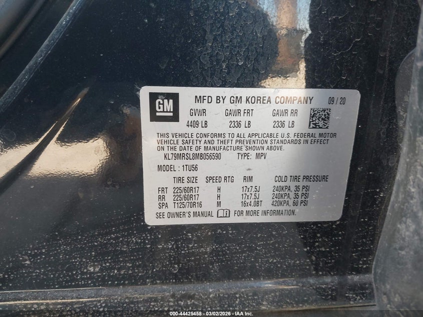 2021 Chevrolet Trailblazer VIN KL79MRSL8MB056590 IAAI salvage auction — FRONT END, Salvage (Illinois), sold $3,150 on 2026-07-07 (photo 9)