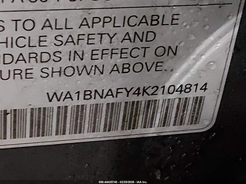 2019 Audi Q5 VIN WA1BNAFY4K2104814 IAAI salvage auction — LEFT FRONT, Salvage (Massachusetts), sold $4,000 on 2026-07-28 (photo 9)