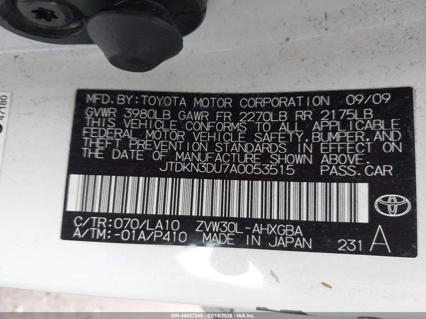 2010 Toyota Prius VIN JTDKN3DU7A0053515 IAAI salvage auction — SIDE, Salvage (Arizona), sold $1,800 on 2026-07-28 (photo 9)