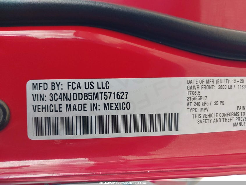 2021 Jeep Compass VIN 3C4NJDDB5MT571627 IAAI salvage auction — SIDE, Salvage Title, sold $2,450 on 2026-07-23 (photo 9)