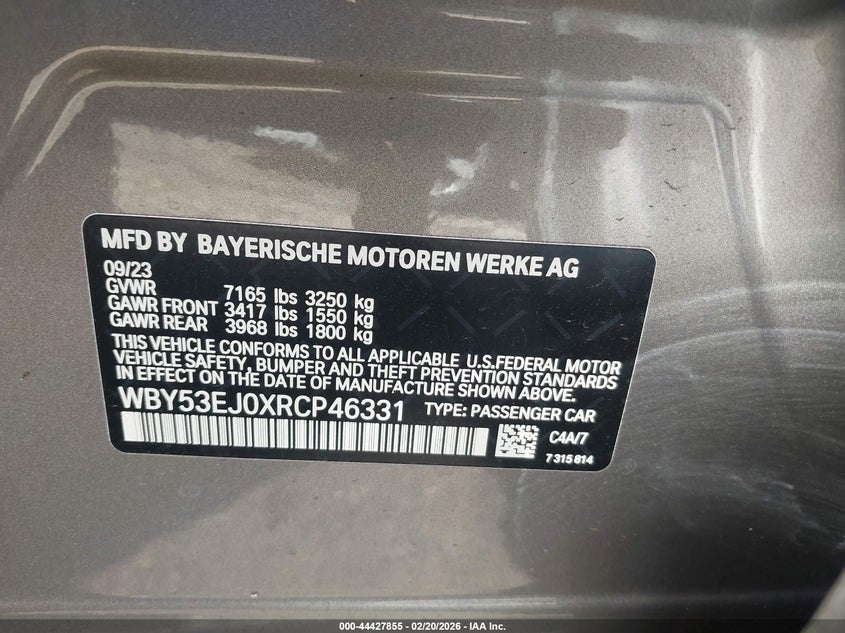 2024 BMW I7 VIN WBY53EJ0XRCP46331 IAAI salvage auction — Front End, Salvage (California), sold $19,150 on 2026-04-23 (photo 9)
