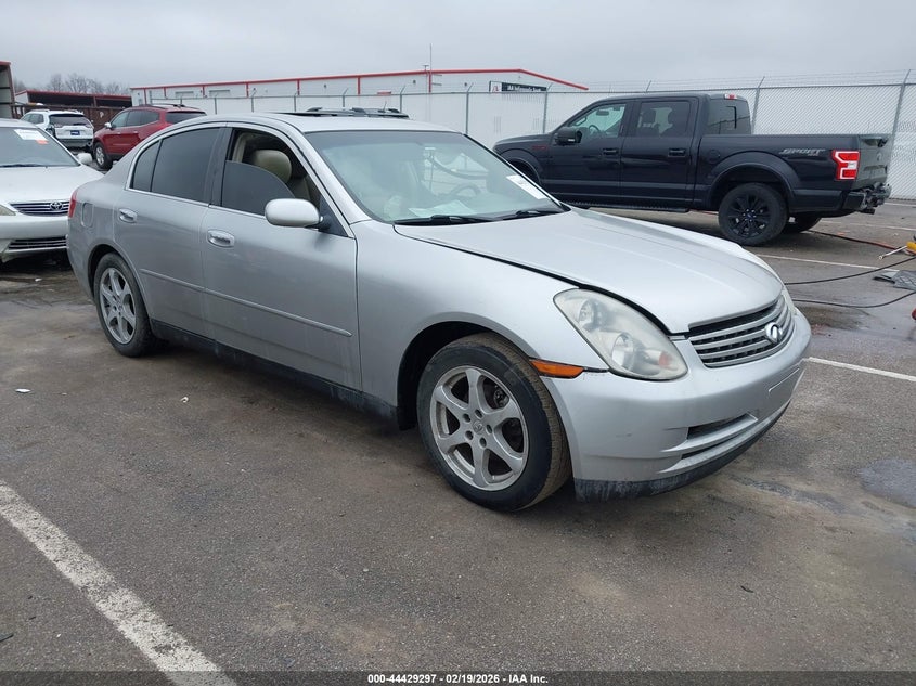 2003 Infiniti G VIN JNKCV51E63M310137 IAAI salvage auction — LEFT SIDE, Clear (Indiana), sold $275 on 2026-07-23 (photo 1)