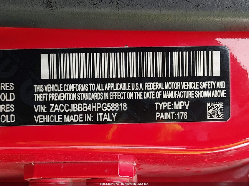 2017 Jeep Renegade VIN ZACCJBBB4HPG58818 IAAI salvage auction — FRONT END, Salvage (New Mexico), sold $1,225 on 2026-07-29 (photo 9)