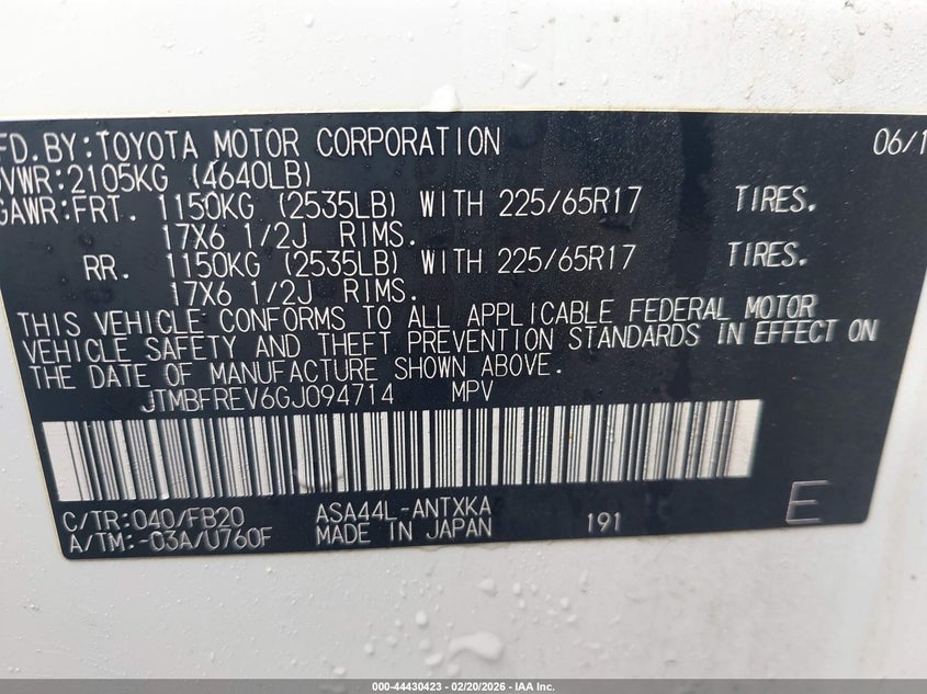 2016 Toyota Rav 4 VIN JTMBFREV6GJ094714 IAAI salvage auction — REAR END, Salvage - Greater Than 75% (Maryland), sold $4,550 on 2026-07-08 (photo 9)