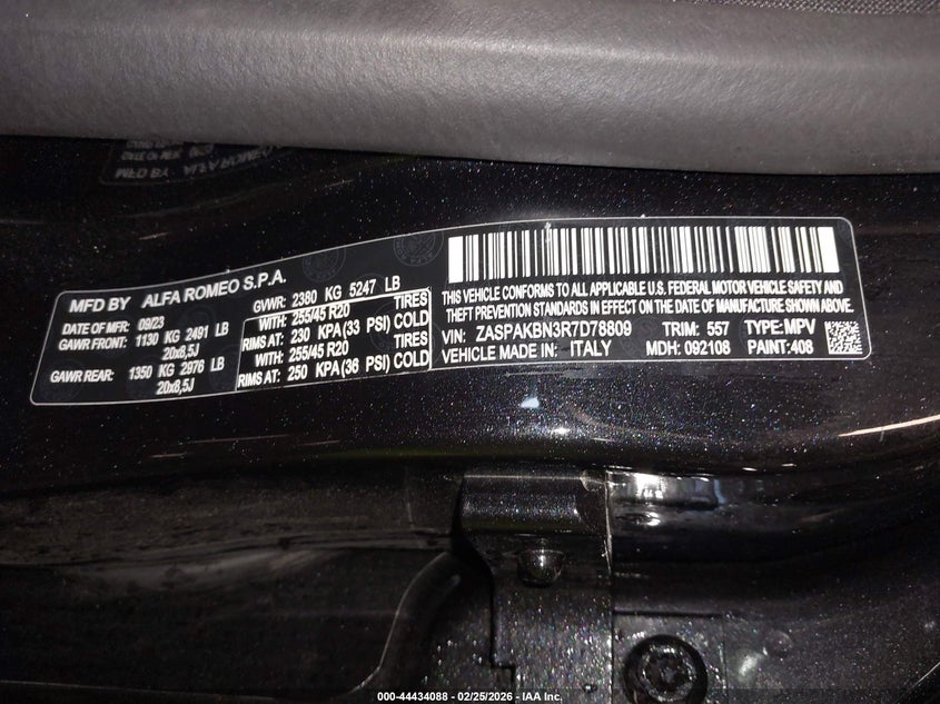 2024 Alfa romeo Stelvio VIN ZASPAKBN3R7D78809 IAAI salvage auction — FRONT END, Salvage Title, sold $4,650 on 2026-07-28 (photo 9)
