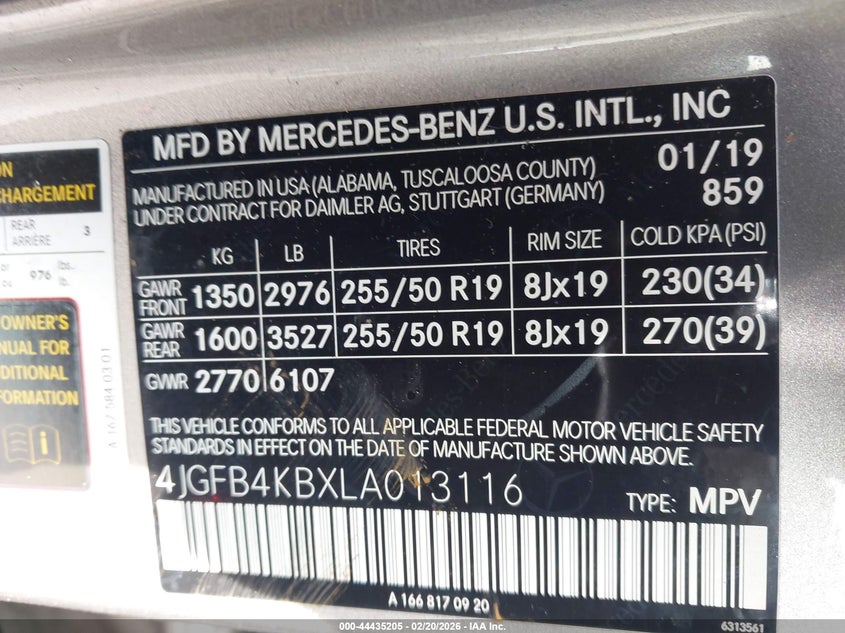 2020 Mercedes-benz Gle class VIN 4JGFB4KBXLA013116 IAAI salvage auction — RIGHT REAR, Salvage - Greater Than 75% (Maryland), sold $12,800 on 2026-08-26 (photo 9)