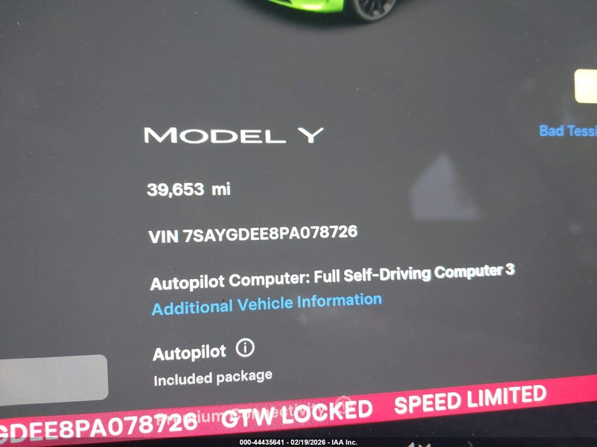 2023 Tesla Model y VIN 7SAYGDEE8PA078726 IAAI salvage auction — REAR END, Salvage Title, sold $11,000 on 2026-07-11 (photo 7)