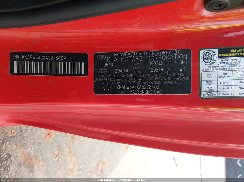 2010 Kia Forte VIN KNAFW6A3XA5278409 IAAI salvage auction — LEFT SIDE, Salvage (South Carolina), sold $725 on 2026-07-22 (photo 9)