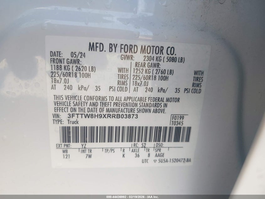 2024 Ford Maverick VIN 3FTTW8H9XRRB03873 IAAI salvage auction — FRONT END, Original (Texas), sold $9,950 on 2026-07-09 (photo 9)