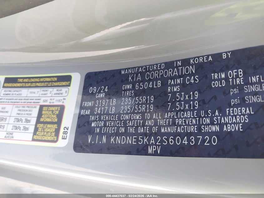 2025 Kia Carnival VIN KNDNE5KA2S6043720 IAAI salvage auction — ROLLOVER, Salvage (Texas), sold $11,400 on 2026-07-21 (photo 9)