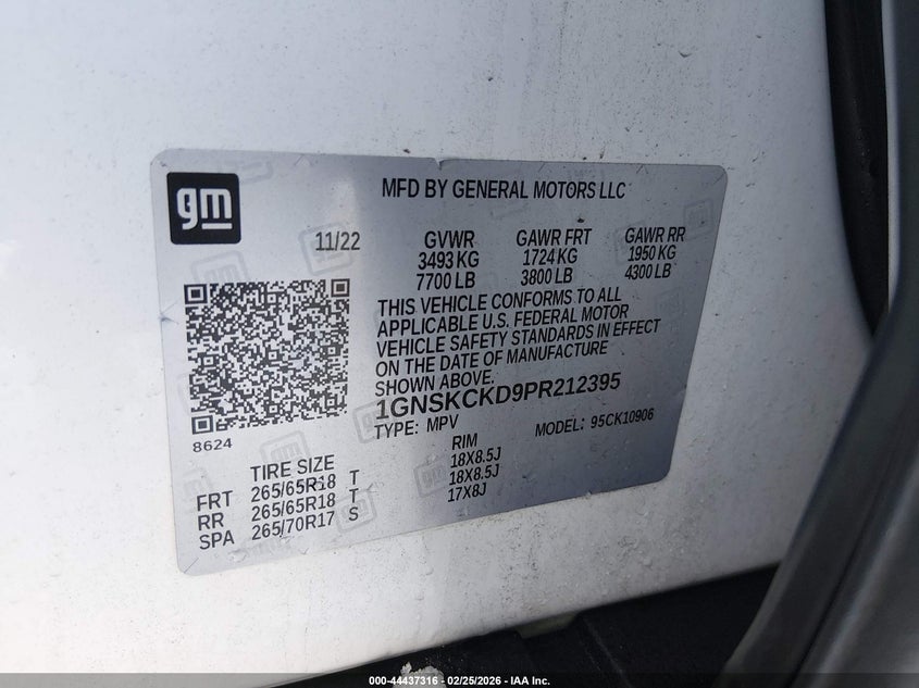 2023 Chevrolet Suburban VIN 1GNSKCKD9PR212395 IAAI salvage auction — Rear End, Salvage (Idaho), sold $16,050 on 2026-03-27 (photo 9)