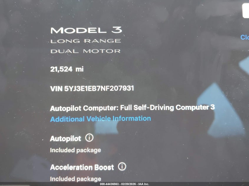 2022 Tesla Model 3 VIN 5YJ3E1EB7NF207931 IAAI salvage auction — LEFT FRONT, Salvage Title, sold $9,800 on 2026-08-01 (photo 7)