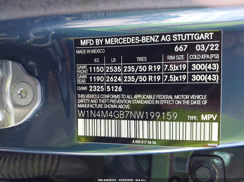 2022 Mercedes-benz Glb VIN W1N4M4GB7NW199159 IAAI salvage auction — LEFT REAR, Salvage Title, sold $7,600 on 2026-07-14 (photo 9)