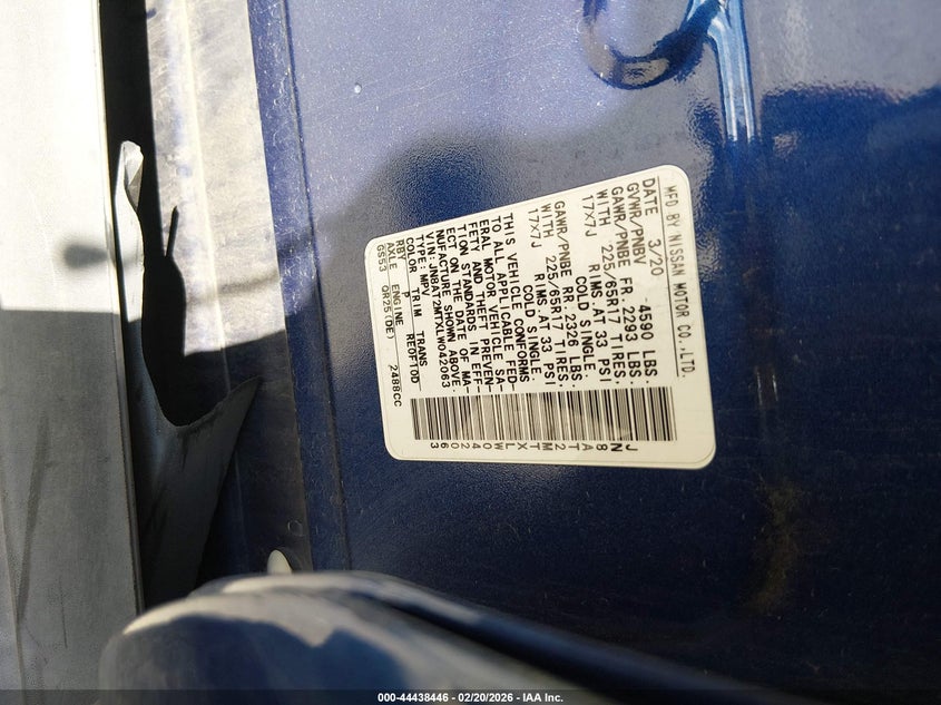 2020 Nissan Rogue VIN JN8AT2MTXLW042063 IAAI salvage auction — LEFT REAR, Salvage Title, sold $1,150 on 2026-07-23 (photo 9)