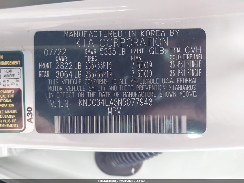 2022 Kia Ev6 VIN KNDC34LA5N5077943 IAAI salvage auction — FRONT END, Salvage (Hawaii), sold $50 on 2026-07-14 (photo 9)