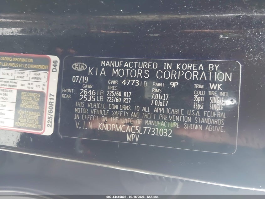 2020 Kia Sportage VIN KNDPMCAC5L7731032 IAAI salvage auction — REAR END, Salvage (New Hampshire), sold $4,000 on 2026-07-10 (photo 9)