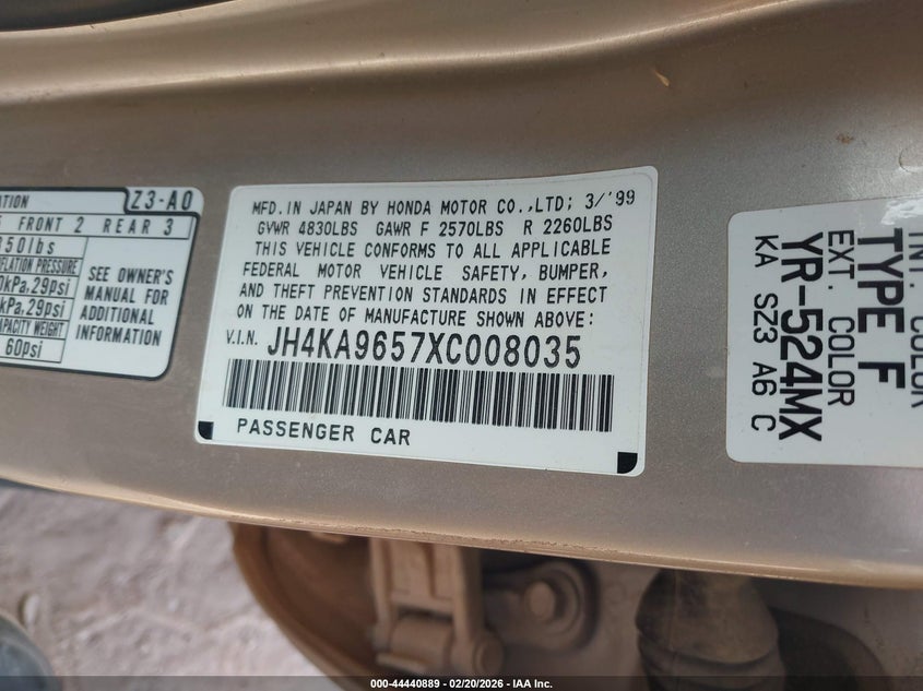 1999 Acura Rl VIN JH4KA9657XC008035 IAAI salvage auction — REAR END, Salvage (Texas), sold $25 on 2026-07-23 (photo 9)