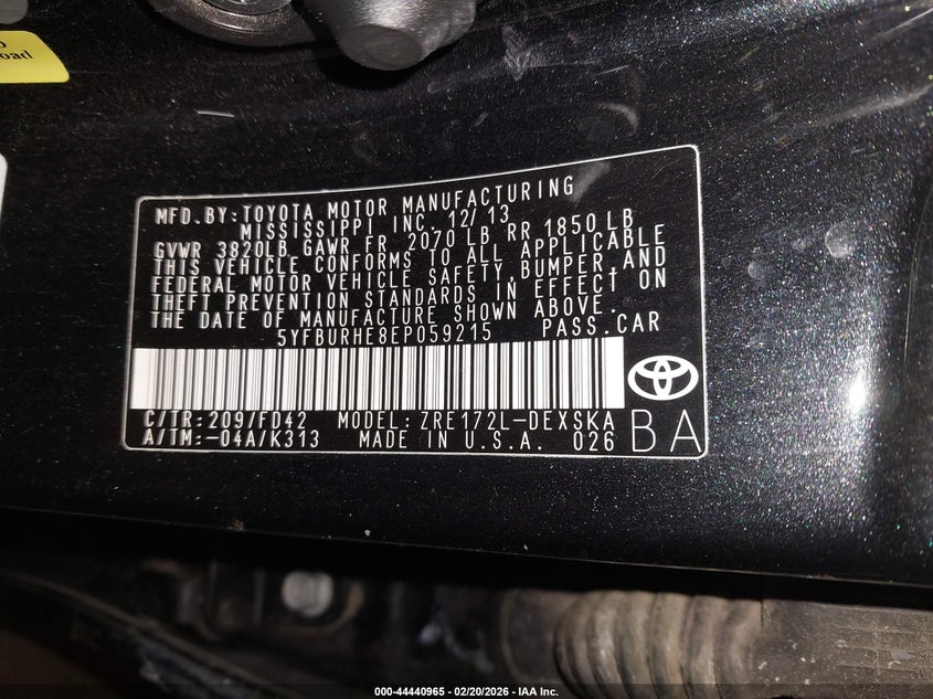 2014 Toyota Corolla VIN 5YFBURHE8EP059215 IAAI salvage auction — LEFT SIDE, Prior Salvage (Minnesota), sold $2,800 on 2026-07-08 (photo 9)