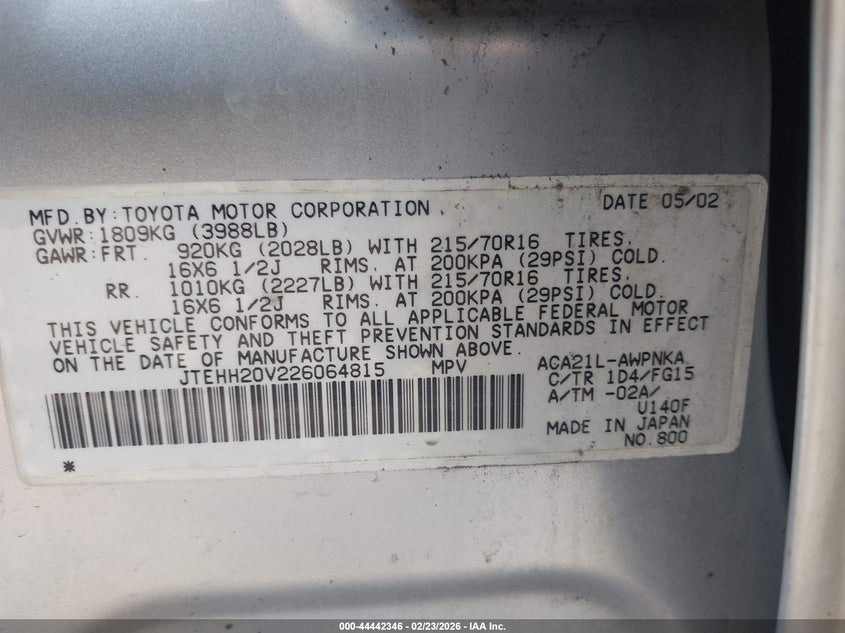 2002 Toyota Rav4 VIN JTEHH20V226064815 IAAI salvage auction — FRONT END, Salvage (Utah), sold $400 on 2026-07-09 (photo 9)