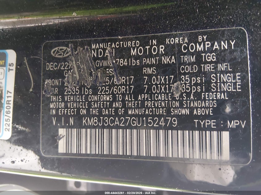 2016 Hyundai Tucson VIN KM8J3CA27GU152479 IAAI salvage auction — REAR END, Salvage Title, sold $25 on 2026-07-27 (photo 9)