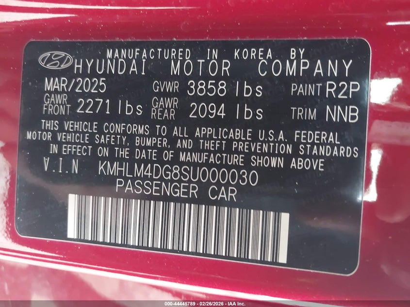 2025 Hyundai Elantra VIN KMHLM4DG8SU000030 IAAI salvage auction — REAR END, Salvage Title, sold $6,600 on 2026-07-22 (photo 9)