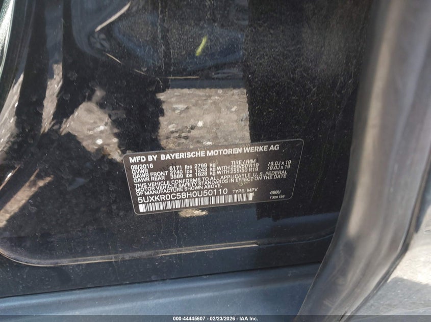 2017 BMW X5 VIN 5UXKR0C58H0U50110 IAAI salvage auction — REAR END, Salvage (Idaho), sold $3,650 on 2026-07-08 (photo 9)