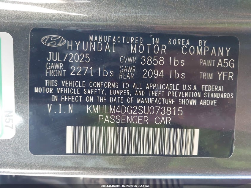 2025 Hyundai Elantra VIN KMHLM4DG2SU073815 IAAI salvage auction — RIGHT FRONT, Salvage Title, sold $5,100 on 2026-07-13 (photo 9)